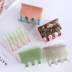 Square Hair Claw Clip Acrylic Acetate Checkerboard Pattern Grid Large Hair Catch Barrette Fashion Korean Style For Women