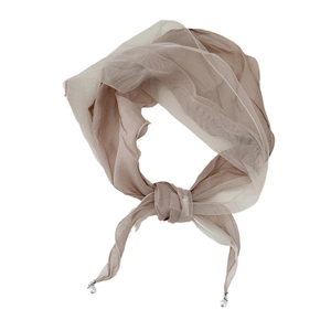 Elegant lotus pink chiffon scarf with delicate pearl pendants and lace details