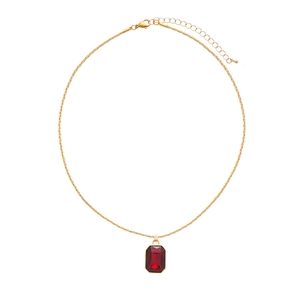 Minimalist gold necklace featuring a vintage red rectangular gemstone pendant for women
