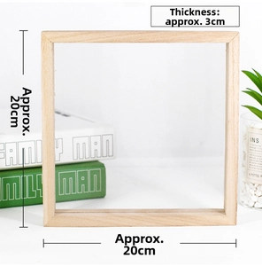 Close-up of 20cm square wooden shadow box frame with 3cm depth for DIY crafts