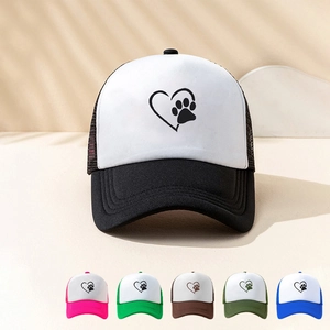 Trucker Hat Polyester Mesh Baseball Cap Breathable Sunshade Heart Paw Print Adjustable Snapback For Men Women