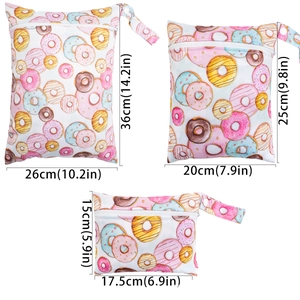Waterproof baby diaper wet bags set with donut print in three portable sizes