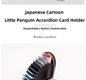 Internal view of penguin accordion card holder with multiple slots and metal zipper