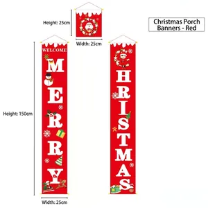 Three-piece Christmas Oxford cloth banner set featuring Santa and Snowman in bright red