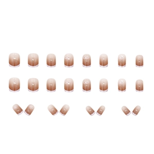 Short minimalist French nude pink press-on nails with white bow designs for autumn