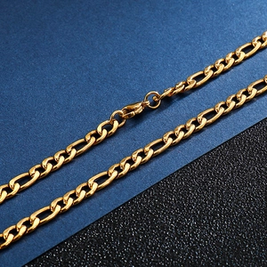 Collier chaîne Figaro dorée en acier inoxydable style hip-hop avec fermoir mousqueton