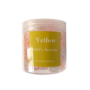 Jar of colorful disposable high-elasticity hair ties for girls in clear plastic packaging