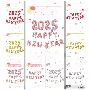 Sets de ballons 2025 Happy New Year en aluminium de 16 pouces en or, argent, rouge et rose