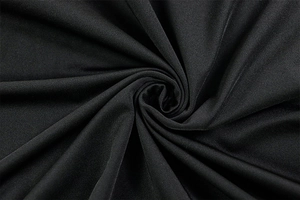 Close-up of the black high-elastic silky fabric with refined texture and soft drape