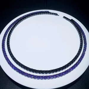 5mm black gold tennis necklaces with purple and black cubic zirconia in hip hop style
