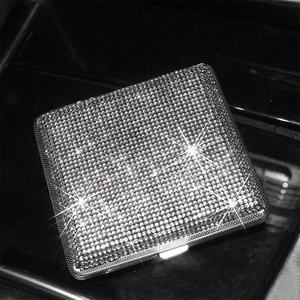 Slim silver rhinestone cigarette case with full diamond sparkling crystal design