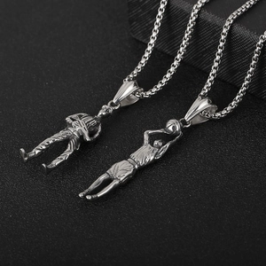 Retro steel necklaces featuring vintage soldier-style baseball and basketball player pendants