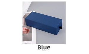 Deep blue textured paper drawer gift box with a black ribbon pull tab for packaging