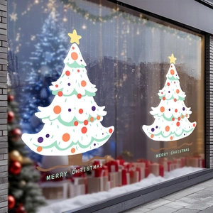 Autocollant Fenêtre Sapin De Noël Blanc PVC Statique Double Face Merry Christmas Impression UV Décoration Vitrine Fête
