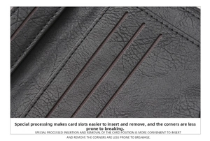 Close-up of minimalist PU leather wallet card slots with durable reinforced stitching