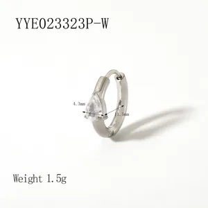 Detail view of heart zircon hoop earring with precise size markers and weight data
