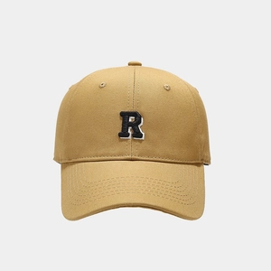 Cotton baseball cap in khaki with 3D embroidered R logo and classic curved brim design