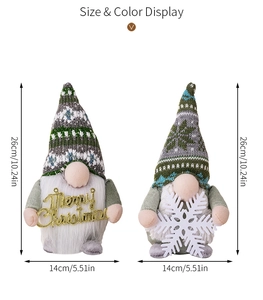 Größenanzeige von Weihnachtsgnomen mit Strickmützen und Merry Christmas Schild 26x14cm