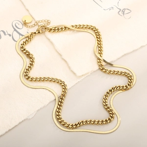 Collier double rang en acier titane doré avec chaînes cubaine et serpent