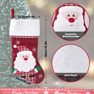 Detailed infographic of Santa Claus Christmas stocking with size measurements and embroidery detail