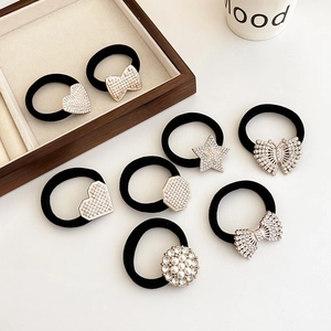 Rhinestone Faux Artificial Pearl Elastic Hair Ties High Stretch Ponytail Holders Heart Butterfly Star Geometric Accessories Girls
