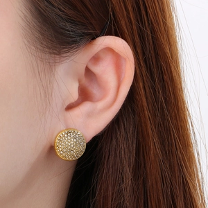 Fashionable 18K gold plated stainless steel hoop earrings with sparkling crystal pavé