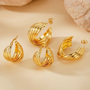 Classic 18K gold plated multi-layer geometric hoop earrings for women in minimalist style
