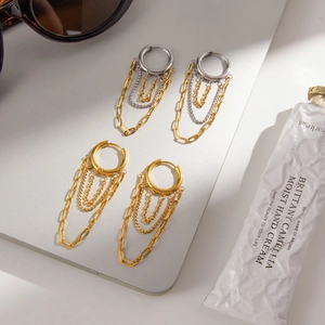 Minimalistische 18K vergulde roestvrijstalen kettingkwastjes oorbellen in tweekleurige stijl