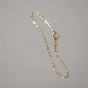 Detailed view of ultra-thin 14k gold-plated 925 silver chain with spring ring clasp