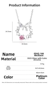 Detailed size and technical parameters of S925 silver bow necklace with pink gemstone
