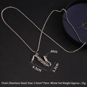 Hip hop saxophone pendant necklace in stainless steel measuring 4.5 by 3.3 cm