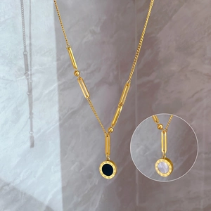 Titanium steel Roman numeral necklace in gold with black and white pendant options