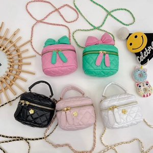 Quilted crossbody bags for girls with bows and flower details in various colors