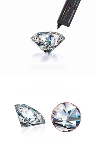 Detail of Moissanite stone passing diamond tester with GRA laser code zoom