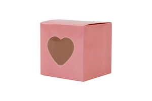 Pink cube gift box with heart-shaped PVC window for wedding candy and party favors