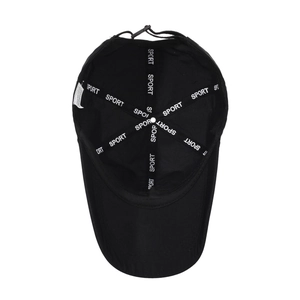 Black breathable quick-dry baseball cap with adjustable buckle and interior sport taping