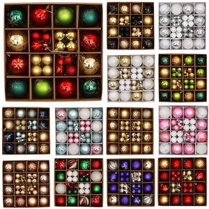 Christmas ball ornament sets in assorted colors and patterns for holiday tree decorations