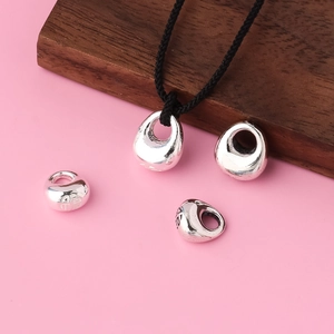 S925 Sterling Silver Solid Water Drop Pendant Charm For DIY Jewelry Making Lucky Fu Character Polished Silver Accessories
