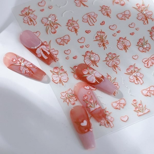 5D Embossed Nail Art Stickers Self Adhesive Butterfly Bow Tulip Heart Designs With Faux Artificial Pearls Elegant Sweet DIY Decor