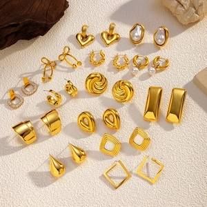 Collection of minimalist 18K gold plated stainless steel earrings with pearls and crystals