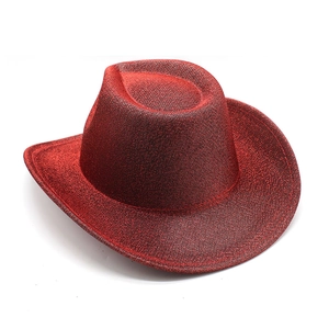 Detail of red glitter cowboy hat with sparkling texture for party and festive events