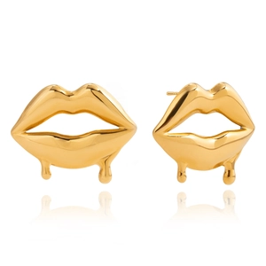 Moderne goldene Tropf-Lippenohrringe mit flüssigem Design und poliertem Glanz