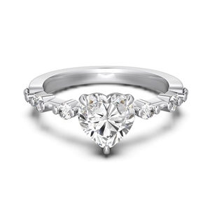 S925 sterling silver ring with heart-shaped pink zircon and side stones on white base
