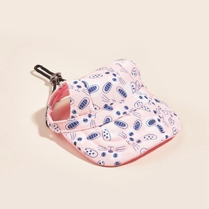 Cappellino in tela rosa per cani con motivo a coniglietti e laccio regolabile