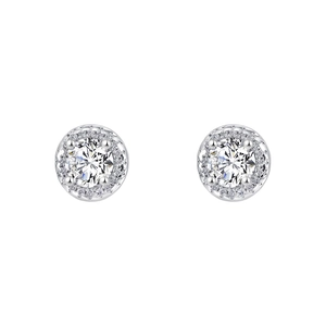 Classic silver S999 stud earrings with round cubic zirconia halo cluster for women