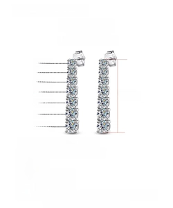 Detail of S925 silver moissanite tassel earrings showing 0.35ct stones and 2.5cm length