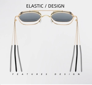 Detail of the elastic metal temples of these punk flip-up sunglasses for all face shapes