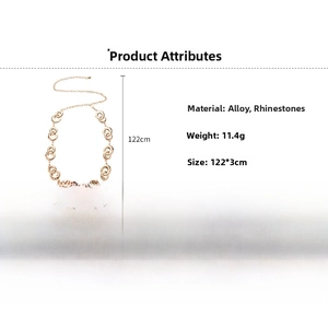 Detail of interlocking gold geometric rings with rhinestones and full 122cm length spec
