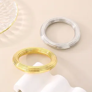 Stainless Steel Hollow Grooved Bangle Bracelet Ribbed Texture Striped Minimalist Modern Fashion For Women