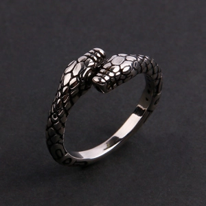 Double Head Snake Ring Stainless Steel Animal Punk Gothic Vintage Jewelry For Men Adjustable Open Band